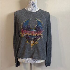 Women’s Gray Long Sleeve Retro Distressed Classic Rock Journey Tee Size Medium
